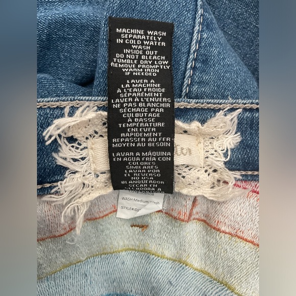 Altar'd State Blue Jeans with Rainbow embroidered Flare leg - Picture 4 of 4